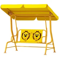 Qaba Kids Patio Swing Chair with Adjustable Canopy, Safety Belt for Patio, Garden, Poolside, Balcony, Yellow(m-1)