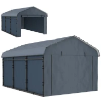 Outsunny 10' x 15' Metal Carport, Heavy Duty Garage Car Canopy with Galvanized Metal Roof and Removable Sidewalls, Dark Gray(m-1)