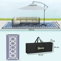 Outsunny Reversible Outdoor Rug, Waterproof Plastic Straw with Carry Bag, 9' x 18', Blue & White Rhombus Patchwork(m-3)
