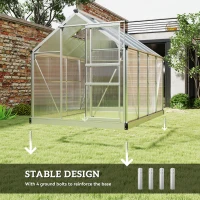 Outsunny 6' x 8' x 6.6' Polycarbonate Greenhouse, Walk-In Green House Kit Garden, Plants Grow, Galvanized Sheet Aluminum Frame with Rain Gutter, Vent and Sliding Door, Silver(m-7)