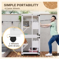 PawHut Catio Outdoor, Elevated Design, with Wheels, Resting Box, Water-Resistant, Multi Platforms, White(m-6)