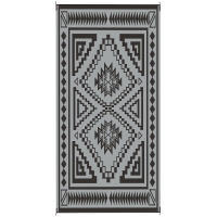 Outsunny Reversible Outdoor Rug, Waterproof Plastic Straw with Carry Bag, 9' x 18', Black & Gray Square Patchwork