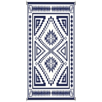 Outsunny Reversible Outdoor Rug, Waterproof Plastic Straw with Carry Bag, 9' x 18', Blue & White Square Patchwork