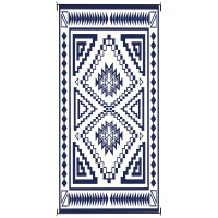 Outsunny Reversible Outdoor Rug, Waterproof Plastic Straw with Carry Bag, 9' x 18', Blue & White Square Patchwork(m-1)