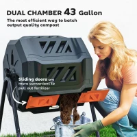 Outsunny Tumbling Compost Bin Outdoor Dual Chamber 360° Rotating Composter 43 Gallon with Sliding Doors, Orange(m-4)