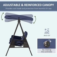 Outsunny Outdoor Patio 3-Person Steel Canopy Cushioned Seat Bench Swing with Included Side Trays & Padded Comfort, Dark Blue(m-4)