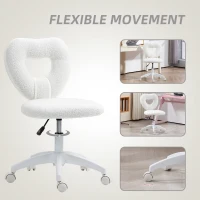HOMCOM Armless Computer Desk Chair, Office Task Chair, Teddy Fleece Heart Makeup Vanity Chair with Swivel Wheels, White(m-6)