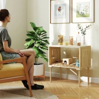 PawHut Wooden Hamster Cage with Legs, Gerbil Cage for Syrian, Dwarf, Mouse, 28" x 16" x 29.5", Nature Wood(m-2)