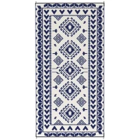 Outsunny Reversible Outdoor Rug, Waterproof Plastic Straw with Carry Bag, 9' x 18', Blue & White Rhombus Patchwork(m-1)