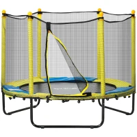 Qaba 4.6FT Trampoline for Kids with Enclosure Net for Ages 3-10, Indoor Outdoor Use, Yellow(m-2)