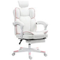 HOMCOM PU Leather Office Chair, Executive Desk Chair with Headrest, Foot Rest, Swivel Wheels, Reclining Computer Chair, White(m-1)