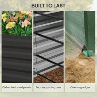 Outsunny Galvanized Steel Planter Box with Crop Cage and Shade Cloth, Raised Garden Bed for Flowers, Veggies and Herbs, Dark Gray(m-7)