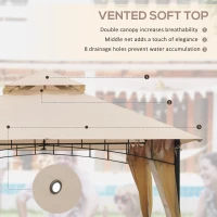Outsunny 10' x 10' Outdoor Patio Gazebo Canopy Tent with Mesh Sidewalls, 2-Tier Canopy for Backyard, Beige(m-4)