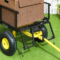 Outsunny Steel Garden Cart, Utility Wagon with Removable Sides, 10" Wheels, 180° Rotating Handle, 440lbs Capatity(m-10)