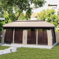 Outsunny 10' x 20' Patio Gazebo, Outdoor Gazebo Canopy Shelter with Netting, Vented Roof for Garden, Beige(m-10)