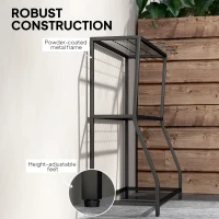 Outsunny 3-Tier Yard Tool Tower Rack, Garden Tool Organizer with Hooks for Long-Handled Rakes, Shovel, Broom, Black(m-6)