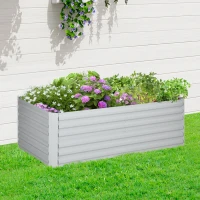Outsunny Galvanized Raised Garden Bed, Steel Outdoor Planters with Reinforced Rods, 71" x 35" x 23", Light Grey(m-11)