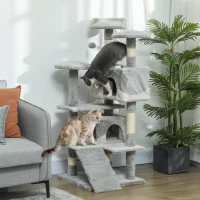 PawHut 53" Cat Tree Scratching Large Kitten Play House Multi-Level Activity Center Pet Furniture, Grey(m-1)