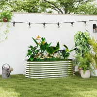 Outsunny 5 x 2.5 x 2ft Galvanized Raised Garden Bed, Easy DIY Oval Planter Box with Safety Edging and Gloves, Silver(m-1)