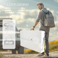 Outsunny 3.5ft Folding Ice Cooler Table with Drain, 2-Tier Outdoor Patio Party Cooler, Fishing Cleaning Table with Storage Shelf for Picnic BBQ Camping Wedding, White(m-5)