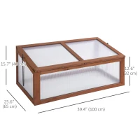 Outsunny 39" x 26" x 16" Wooden Cold Frame with Openable and Tilted Top Cover, Small Polycarbonate Planter Box for Flowers, Vegetables, Plants, Brown(m-3)