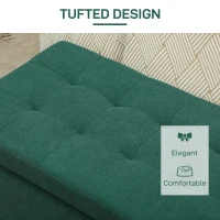 HOMCOM Rectangular Entry Bench, Tufted Upholstered Linen Fabric Wood Feet Storage Ottoman Bench, Dark Green(m-5)
