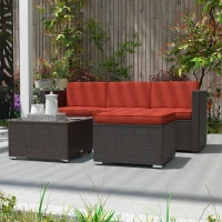 Outsunny Patio Furniture w/ Soft Cushions, Corner Sofa Sets, Red(m-8)