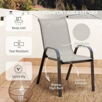 Outsunny 3 Pieces Bistro Set, Small Patio Furniture Set with Stackable Mesh Chairs, Glass Table for Garden, Balcony, Light Grey(m-6)