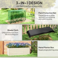 Outsunny Galvanized Steel Planter Box with Crop Cage and Shade Cloth, Raised Garden Bed for Flowers, Veggies and Herbs, Beige(m-4)