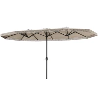 Outsunny 15ft Rectangle Patio Umbrella UPF30+ Extra Large Outdoor Umbrella with Fringe and Crank Handle, Cream White(m-1)