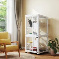 PawHut Catio Outdoor, Elevated Design, with Wheels, Resting Box, Water-Resistant, Multi Platforms, White(m-8)
