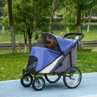 PawHut Easy Fold Dog Stroller with Storage Bags, Washable Cushion, Safety Leash for Medium and Large-Sized Pets, Blue(m-10)