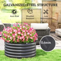 Outsunny Galvanized Raised Flower Bed, 3 x 3 x 1.5 ft Outdoor Metal Raised Bed with Safety Edging and Gloves, Dark Grey(m-5)