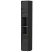 kleankin Tall Bathroom Cabinet, High Gloss Storage Cabinet with Doors and Adjustable Shelves, 11.8" x 11.8" x 71.5", Black(m-2)