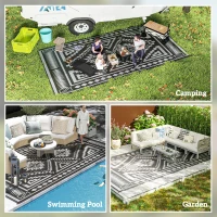 Outsunny Reversible Outdoor Rug, Waterproof Plastic Straw with Carry Bag, 9' x 18', Black & Gray Square Patchwork(m-5)