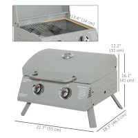Outsunny 2 Burner Propane Gas Grill, Portable Tabletop BBQ with Foldable Legs, Lid, for Camping, Picnic, Silver(m-3)