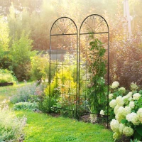 Outsunny Metal Garden Trellis Pack of 2 for Climbing Plants, Arched Grid Trellis Panels, 20" x 60", Black(m-1)