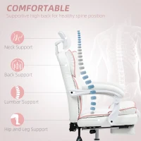 HOMCOM PU Leather Office Chair, Executive Desk Chair with Headrest, Foot Rest, Swivel Wheels, Reclining Computer Chair, White(m-4)