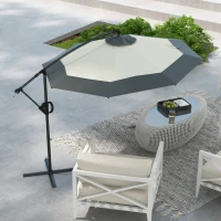 Outsunny 10 FT Cantilever Umbrella, Round Hanging Offset Umbrella with Crank, Tilt and Cross Base for Garden, Backyard, Grey(m-7)