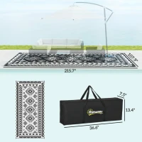 Outsunny Reversible Outdoor Rug, Waterproof Plastic Straw with Carry Bag, 9' x 18', Black & White Rhombus Patchwork(m-3)