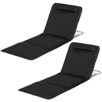 Outsunny 2 Pieces Beach Lounge Chair, Outdoor Folding Chaise Lounge Set w/ Pillow for Sunbath, Snap, Black(m-2)