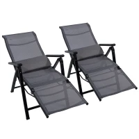 Outsunny 2 Piece Zero Gravity Chairs Set, Folding Recliners, Patio Loungers with 9 Level Adjustable Backrest, Lumbar Pillow for Outdoor, Patio, Deck, Poolside, Grey(m-11)