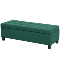 HOMCOM Rectangular Entry Bench, Tufted Upholstered Linen Fabric Wood Feet Storage Ottoman Bench, Dark Green(m-2)