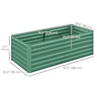 Outsunny Galvanized Raised Garden Bed, Steel Outdoor Planters with Reinforced Rods, 71" x 35" x 23", Light Green(m-3)