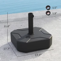 Outsunny Square Patio Umbrella Base Holder, Heavy Duty Outdoor Umbrella Stand Base, Filled Up to 55lbs with Stand or 44lbs with Water for Garden, Poolside, Black(m-3)