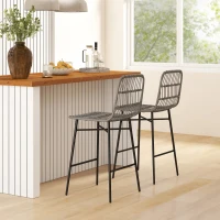 HOMCOM Rattan Counter Height Bar Stools Set of 2, 26" Counter Stools with Back, Modern Bar Chairs for Kitchen Island, Grey(m-1)