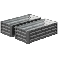 Outsunny Galvanized Raised Garden Beds, Outdoor Planter Box, Set of 2, for Flowers, Herbs and Vegetables, Light Grey(m-2)
