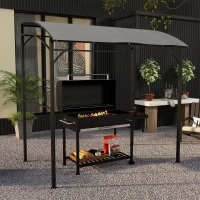 Outsunny 7' x 5' Garden Grill Canopy, BBQ Grill Gazebo Tent with Steel Frame and Hooks, Outdoor Sun Shade, Grey(m-1)