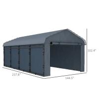 Outsunny 12' x 20' Metal Carport, Heavy Duty Garage Car Canopy with Galvanized Metal Roof and Removable Sidewalls, Dark Gray(m-3)