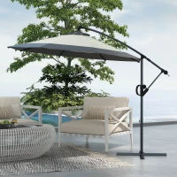 Outsunny 10 FT Cantilever Umbrella, Round Hanging Offset Umbrella with Crank, Tilt and Cross Base for Garden, Backyard, Grey(m-8)